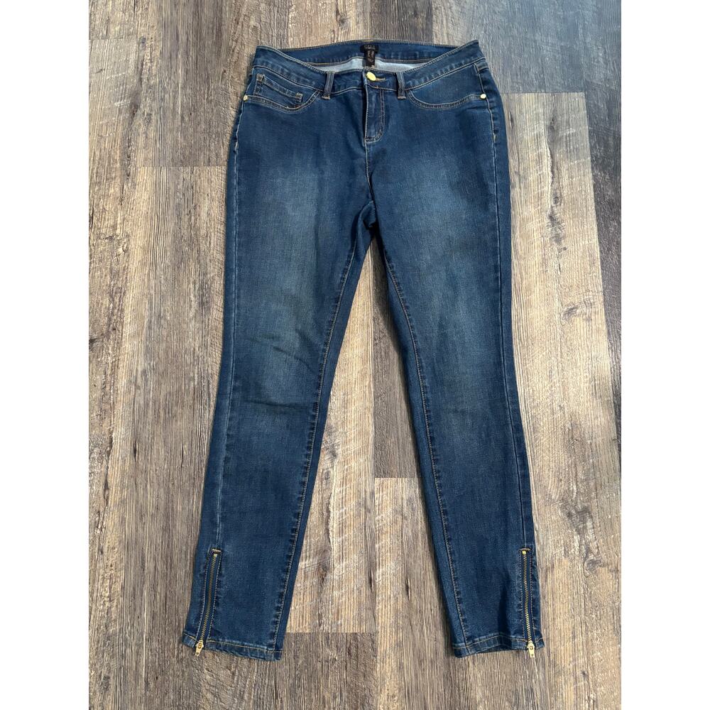 G.I.L.I. Womens Skinny Jeans Dark Wash Gold Ankle Zip Denim Size 6
